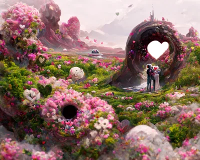 Floral Landscape with a Black Hole and Lovers