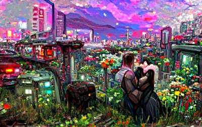 Flower Enigma City with Lovers