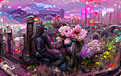 Future City Covered in Flowers